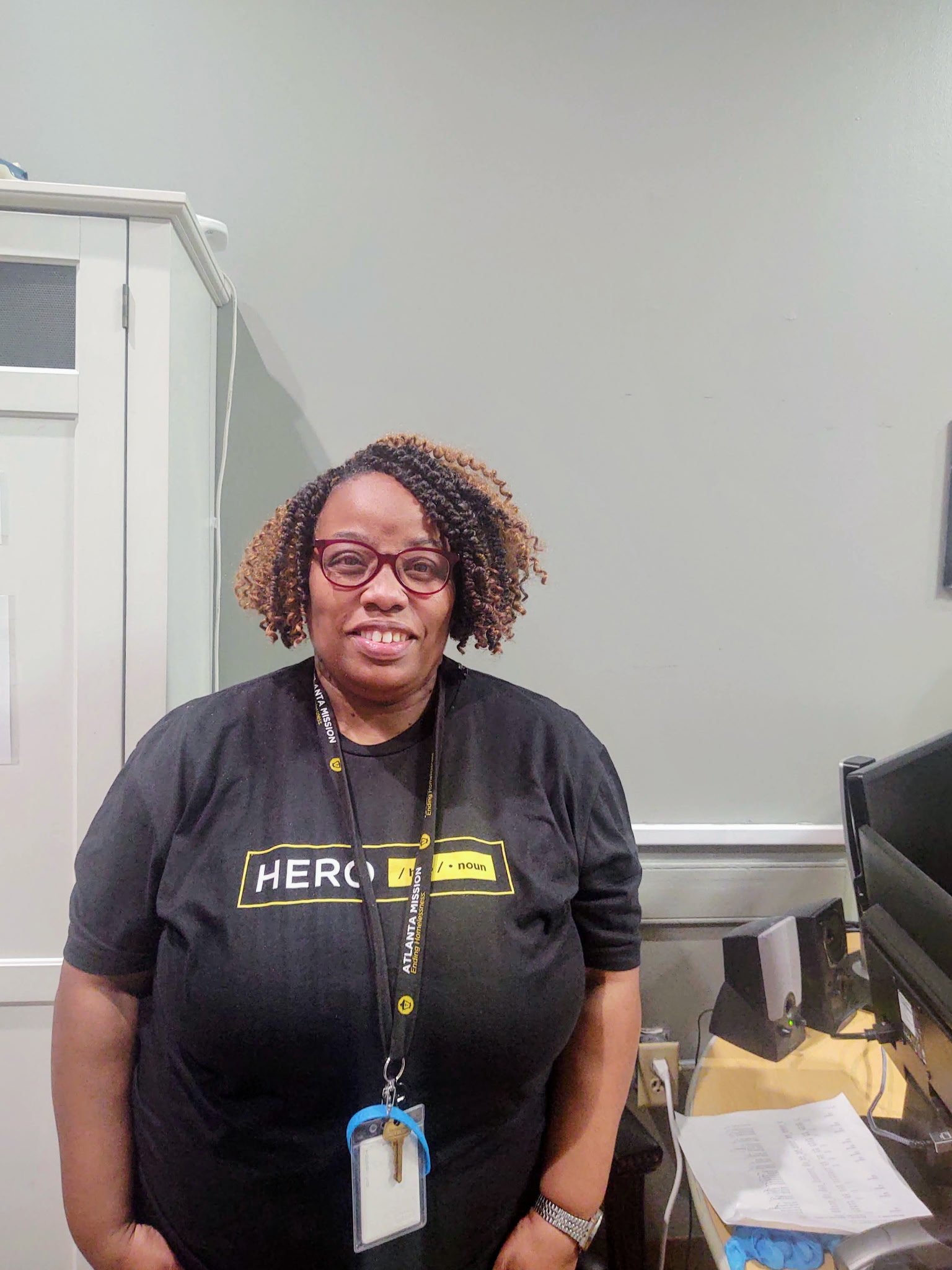 Joyce Davis with a community member
